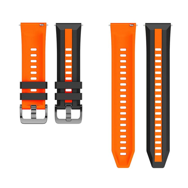 22mm Black Steel Buckle Two Color Silicone Watch Band(Black Orange)
