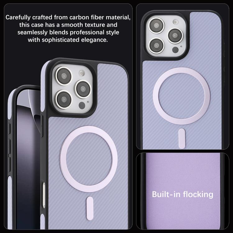 For iPhone 14 Pro Carbon Fiber MagSafe Faux Leather Phone Case(Purple) 4