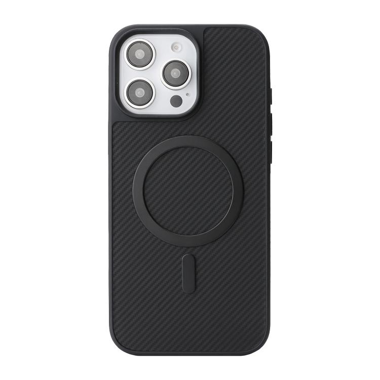 For iPhone 13 Pro Max Carbon Fiber MagSafe Faux Leather Phone Case(Black) 2