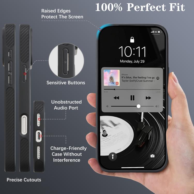 For iPhone 13 Pro Max Carbon Fiber MagSafe Faux Leather Phone Case(Black) 3
