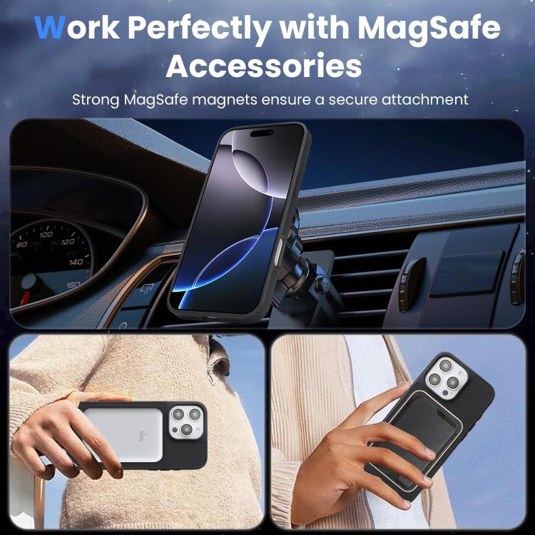 For iPhone 13 Pro Max Carbon Fiber MagSafe Faux Leather Phone Case(Black) 5