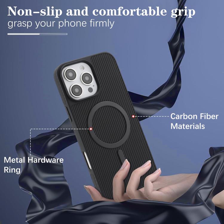 For iPhone 13 Pro Max Carbon Fiber MagSafe Faux Leather Phone Case(Black) 6