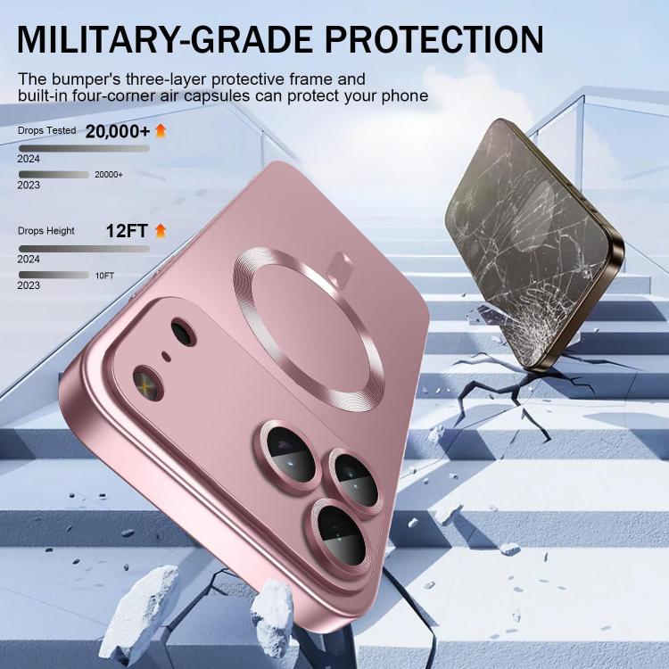 For iPhone 18 Pro Ultra thin Metallic TPU MagSafe Phone Case with Lens Film(Pink)