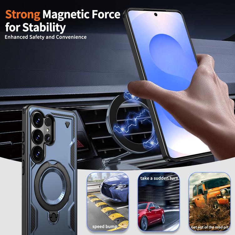 For Galaxy S26 Ultra 5G Kalebol PC Hybrid TPU Armor MagSafe Ring Holder Phone Case(Blue)