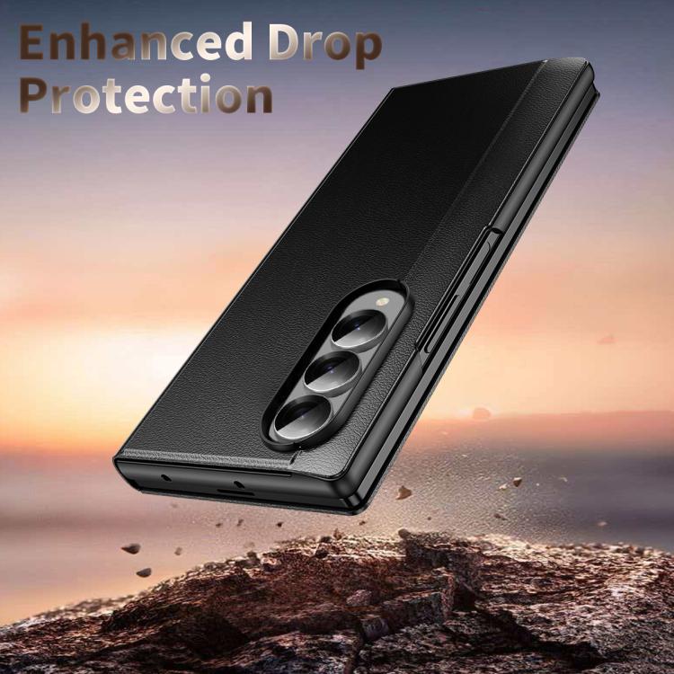 For Galaxy Z Fold4 Smart View Window Leather Phone Case(Black)