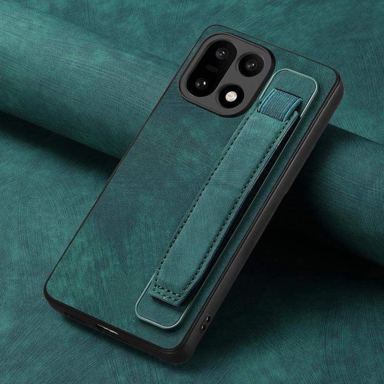 For OnePlus 15 Retro Wristband Holder Leather Back Phone Case(Green)