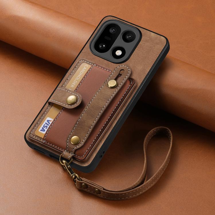 For OnePlus 15 Retro Cross Wristband Wallet Leather Back Phone Case(Brown)