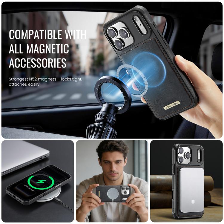 For iPhone 17 Pro Max CaseMe C69 Series Magnetic Vegan Leather Back Phone Case(Black)