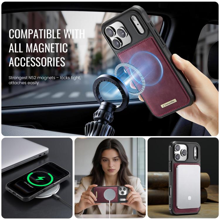 For iPhone 17 Pro CaseMe C69 Series Magnetic Vegan Leather Back Phone Case(Red)