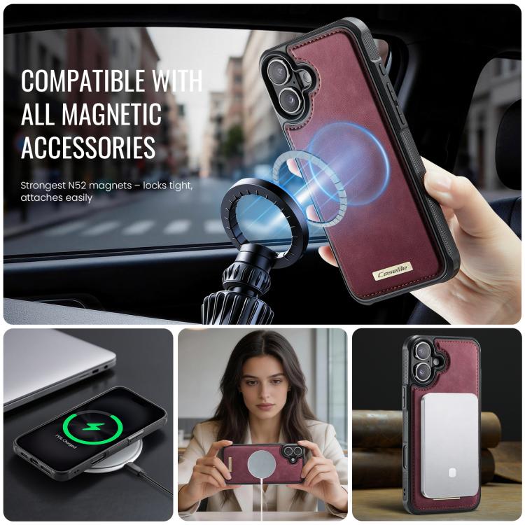 For iPhone 17 CaseMe C69 Series Magnetic Vegan Leather Back Phone Case(Red)