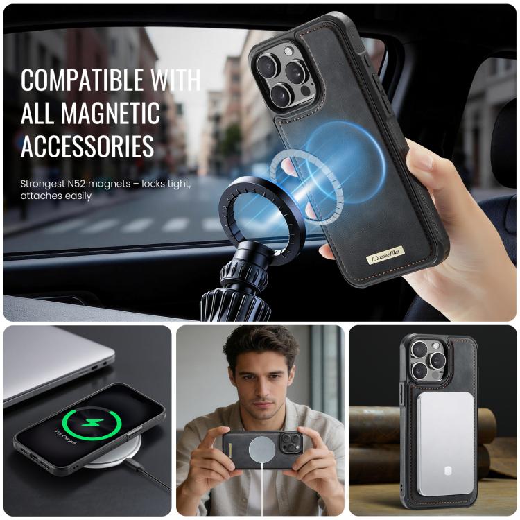 For iPhone 14 Pro CaseMe C69 Series Magnetic Vegan Leather Back Phone Case(Black)