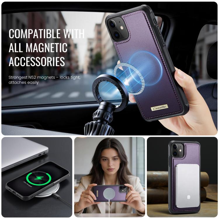 For iPhone 11 CaseMe C69 Series Magnetic Vegan Leather Back Phone Case(Purple)