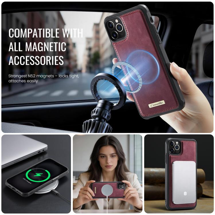 For iPhone 11 Pro Max CaseMe C69 Series Magnetic Vegan Leather Back Phone Case(Red)