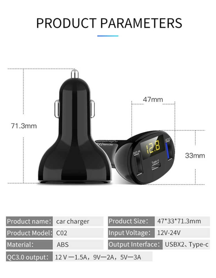 C02 Car Power Adapter in-car Phone Charger Type-C Fast Charger QC3.0 Dual USB Ports DC5V 2.4A 12V 24V Cigarette Lighter Power Supply C02 Car Power Adapter in-car Phone Charger Type-C Fast Charger QC3.0 Dual USB Ports DC5V 2.4A 12V 24V Cigarette Lighter Power Supply