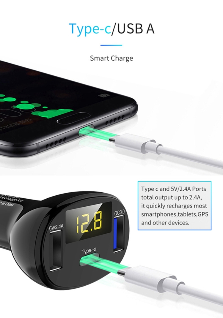 C02 Car Power Adapter in-car Phone Charger Type-C Fast Charger QC3.0 Dual USB Ports DC5V 2.4A 12V 24V Cigarette Lighter Power Supply C02 Car Power Adapter in-car Phone Charger Type-C Fast Charger QC3.0 Dual USB Ports DC5V 2.4A 12V 24V Cigarette Lighter Power Supply