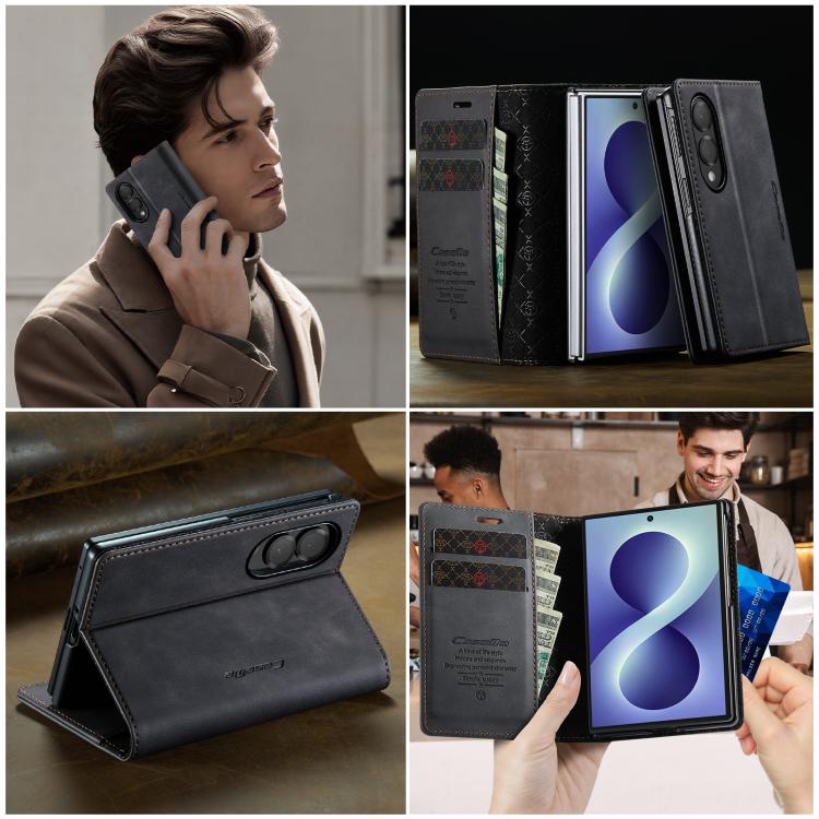 For Galaxy Z Fold8 5G CaseMe 033 Calf Leather Lining Microfibre RFID Blocking Phone Case(Black)