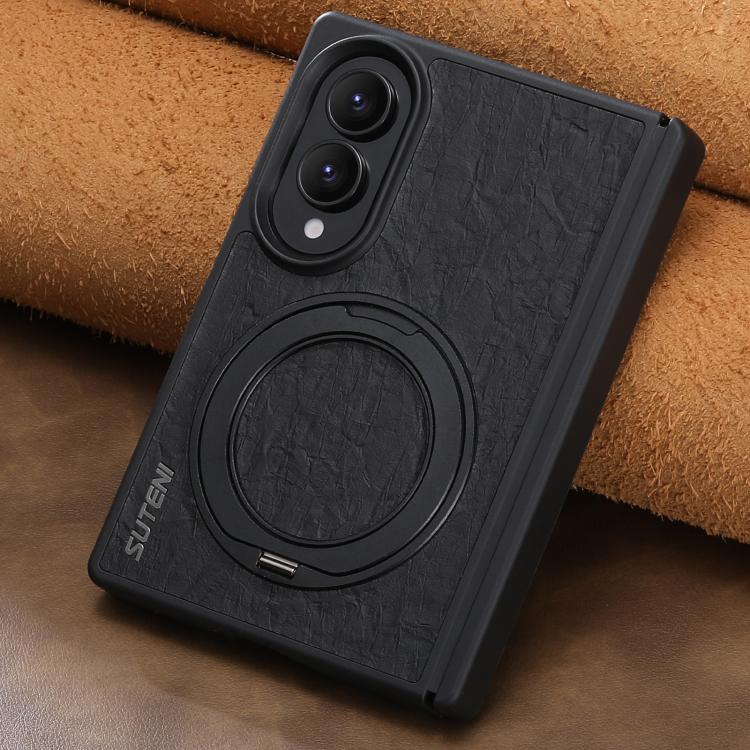 For Galaxy Z Fold8 5G Suteni G9 Rock Texture Hinge Magnetic Holder Phone Case(Black)