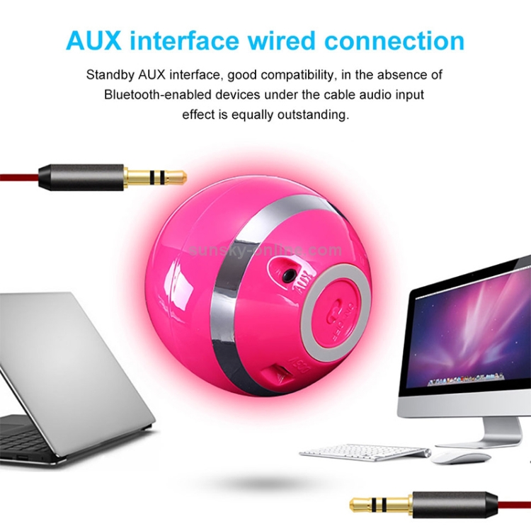 A18 Ball Bluetooth Speaker with LED Light Portable Wireless Mini Speaker Mobile Music MP3 Subwoofer Support TF (Pink)