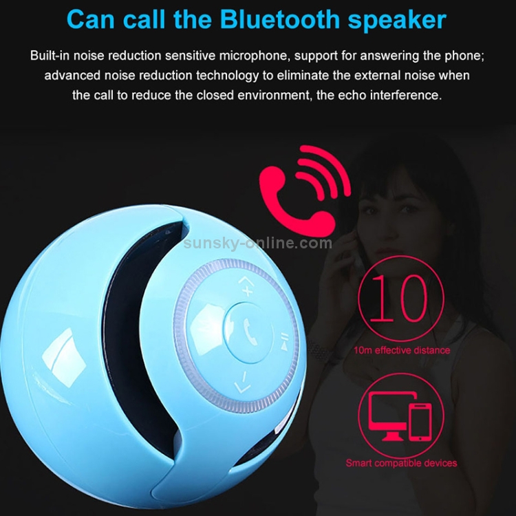 A18 Ball Bluetooth Speaker with LED Light Portable Wireless Mini Speaker Mobile Music MP3 Subwoofer Support TF (Pink)