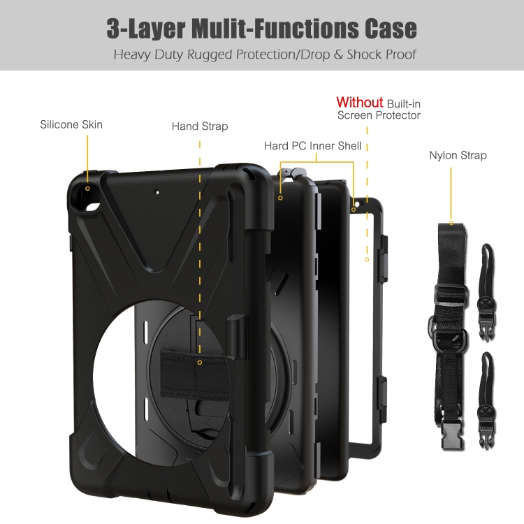 For iPad Mini 2019 / Mini 4 Shockproof Colorful Silicone + PC Protective Case with Holder & Shoulder Strap & Hand Strap & Pen Slot(Black) For iPad Mini 2019 / Mini 4 Shockproof Colorful Silicone + PC Protective Case with Holder & Shoulder Strap & Hand Strap & Pen Slot(Black)