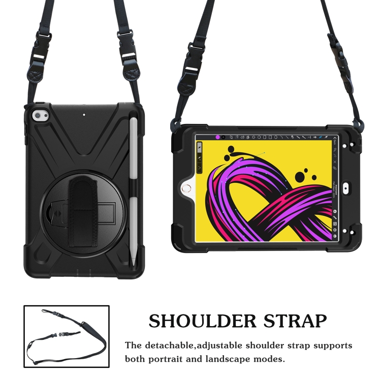 For iPad Mini 2019 / Mini 4 Shockproof Colorful Silicone + PC Protective Case with Holder & Shoulder Strap & Hand Strap & Pen Slot(Black) For iPad Mini 2019 / Mini 4 Shockproof Colorful Silicone + PC Protective Case with Holder & Shoulder Strap & Hand Strap & Pen Slot(Black)