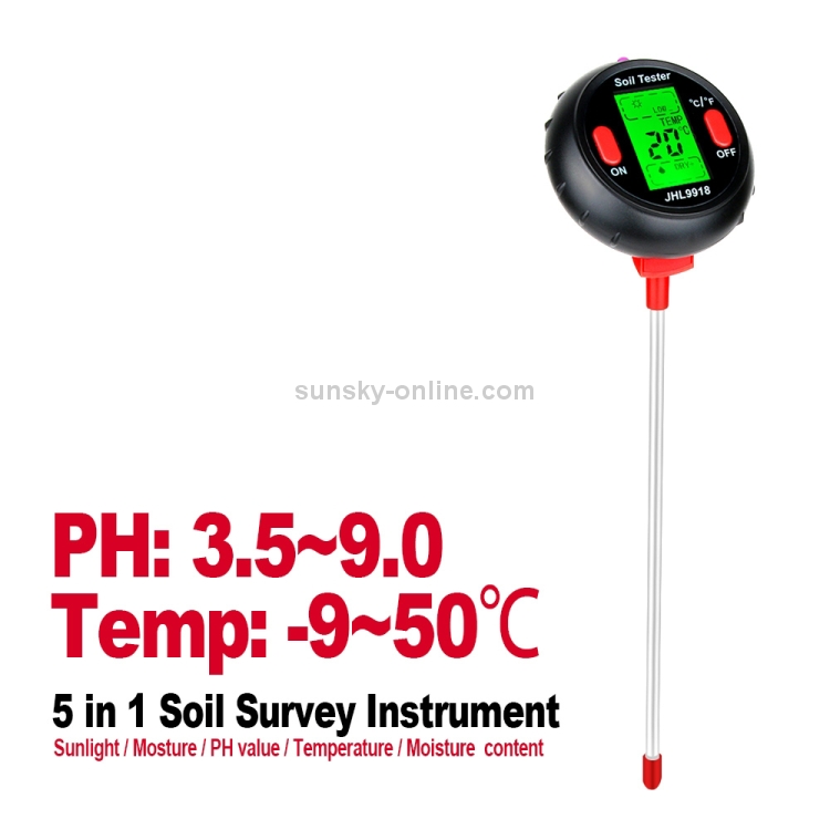Ph-mètre du sol 5 en 1, capteur d'humidité du sol, détecteur d