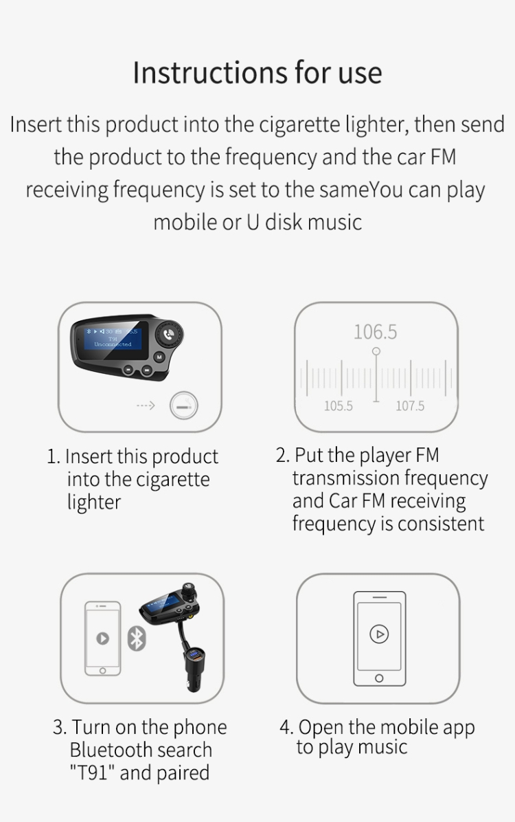 T91 Großbildauto MP3-Player Bluetooth Empfangen Freisprechen Telefon Auto  Musik Zigarettenanzünder QC3.0 Schnellladung Autoladung (Schwarz)