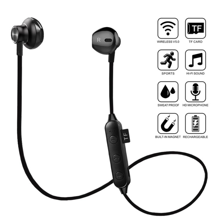 DL-33 5.0 Wireless Bluetooth Earphone Insert Card Sports Sweat-proof Earphone Bass Stereo Earbud(Black)