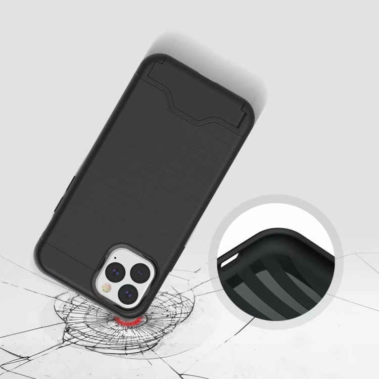 For iPhone 11 Pro Max Ultra-thin TPU+PC Brushed Texture Shockproof Protective Case , with Holder & Card Slot(Black) For iPhone 11 Pro Max Ultra-thin TPU+PC Brushed Texture Shockproof Protective Case , with Holder & Card Slot(Black)