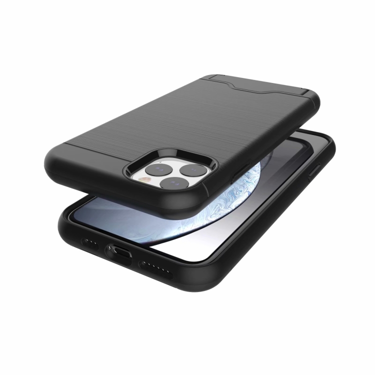For iPhone 11 Pro Max Ultra-thin TPU+PC Brushed Texture Shockproof Protective Case , with Holder & Card Slot(Black) For iPhone 11 Pro Max Ultra-thin TPU+PC Brushed Texture Shockproof Protective Case , with Holder & Card Slot(Black)