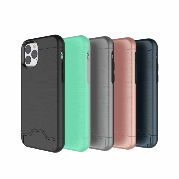 For iPhone 11 Pro Max Ultra-thin TPU+PC Brushed Texture Shockproof Protective Case , with Holder & Card Slot(Black) For iPhone 11 Pro Max Ultra-thin TPU+PC Brushed Texture Shockproof Protective Case , with Holder & Card Slot(Black)