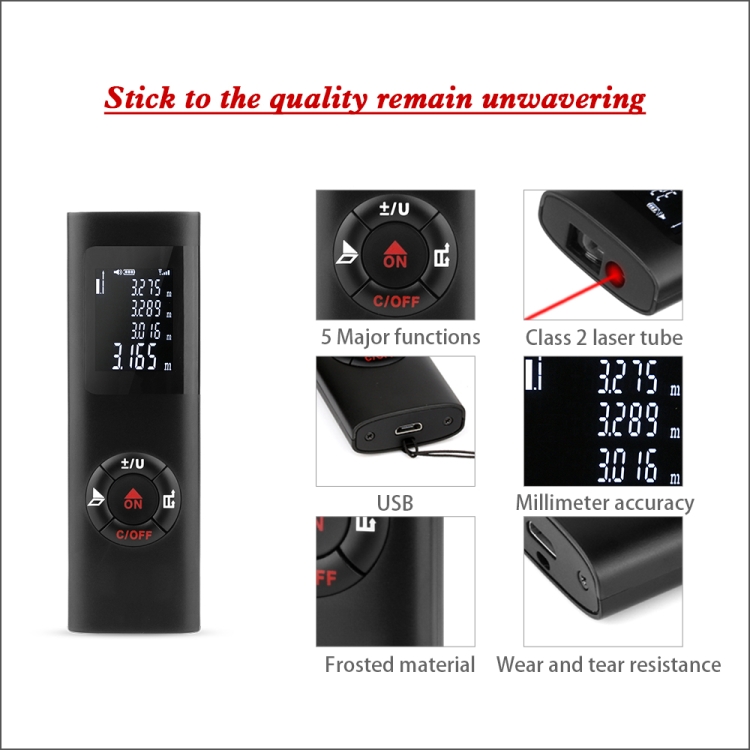 40M Handhold USB Rechargeable Portable Laser Distance Rangefinder Measure Tool 