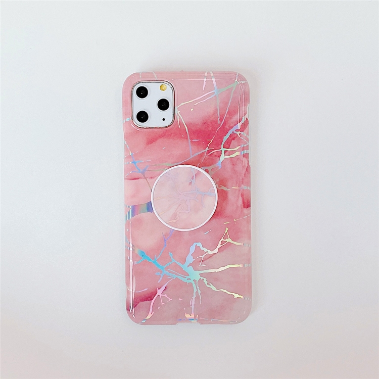 For iPhone 11 Pro TPU Glossy Laser Marble Colorful Mobile Phone Protective Casewith Folding Bracket(Pink) For iPhone 11 Pro TPU Glossy Laser Marble Colorful Mobile Phone Protective Casewith Folding Bracket(Pink)