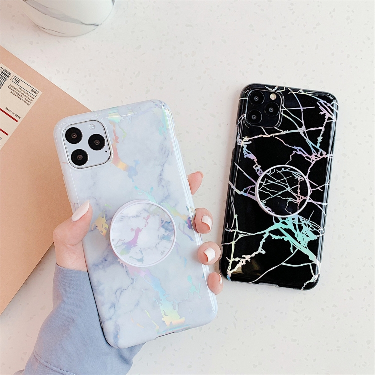 For iPhone 11 Pro TPU Glossy Laser Marble Colorful Mobile Phone Protective Casewith Folding Bracket(Pink) For iPhone 11 Pro TPU Glossy Laser Marble Colorful Mobile Phone Protective Casewith Folding Bracket(Pink)