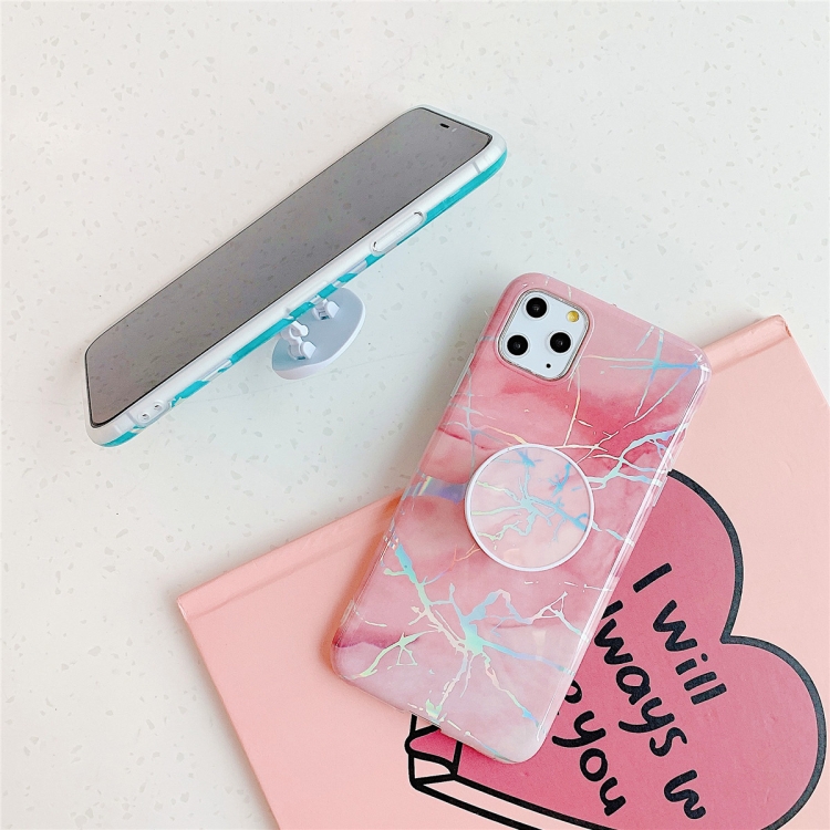 For iPhone 11 Pro TPU Glossy Laser Marble Colorful Mobile Phone Protective Casewith Folding Bracket(Pink) For iPhone 11 Pro TPU Glossy Laser Marble Colorful Mobile Phone Protective Casewith Folding Bracket(Pink)