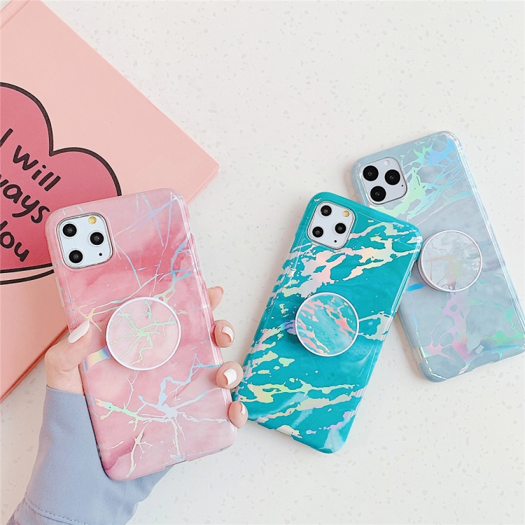 For iPhone 11 Pro TPU Glossy Laser Marble Colorful Mobile Phone Protective Casewith Folding Bracket(Pink) For iPhone 11 Pro TPU Glossy Laser Marble Colorful Mobile Phone Protective Casewith Folding Bracket(Pink)