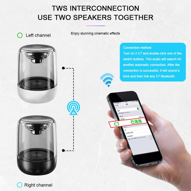 C7 Bluetooth 5.0 Speaker Transparent LED Luminous Subwoofer TWS 6D Surround HIFI Stereo Cool Audio(White) C7 Bluetooth 5.0 Speaker Transparent LED Luminous Subwoofer TWS 6D Surround HIFI Stereo Cool Audio(White)
