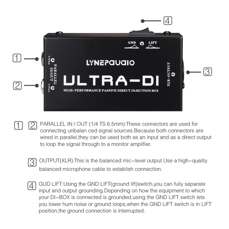 Electric Guitar Electric Bass Passive DI Box with Earthing Switch
