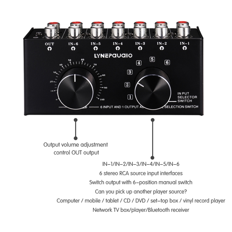 B016 6 Input 1 Output Audio Signal Source Selection Switcher, Output ...