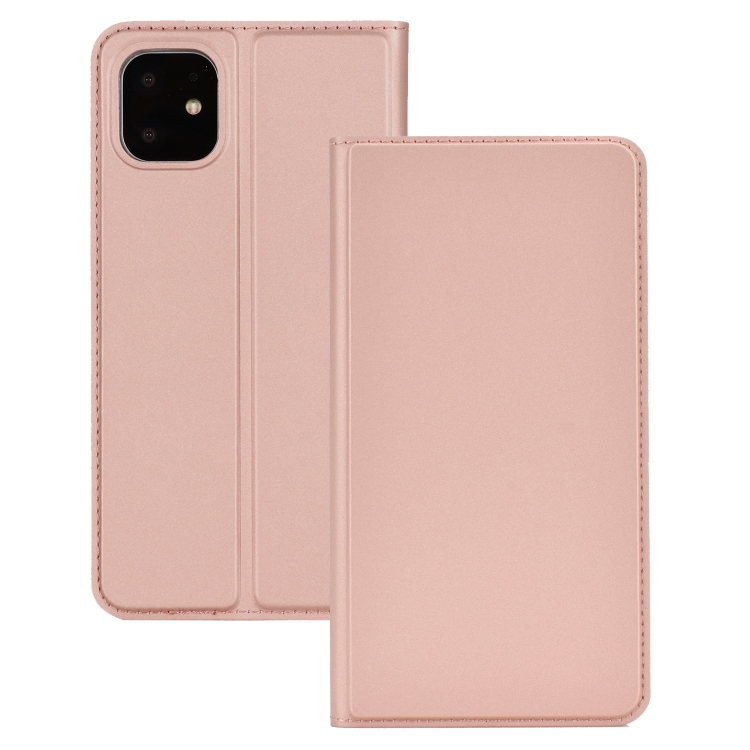For iPhone 11 Ultra-thin Voltage Plain Magnetic Suction Card TPU+PU Mobile Phone Jacket with Chuck and Bracket(Rose Gold) For iPhone 11 Ultra-thin Voltage Plain Magnetic Suction Card TPU+PU Mobile Phone Jacket with Chuck and Bracket(Rose Gold)