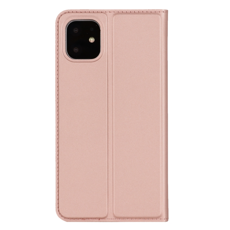 For iPhone 11 Ultra-thin Voltage Plain Magnetic Suction Card TPU+PU Mobile Phone Jacket with Chuck and Bracket(Rose Gold) For iPhone 11 Ultra-thin Voltage Plain Magnetic Suction Card TPU+PU Mobile Phone Jacket with Chuck and Bracket(Rose Gold)