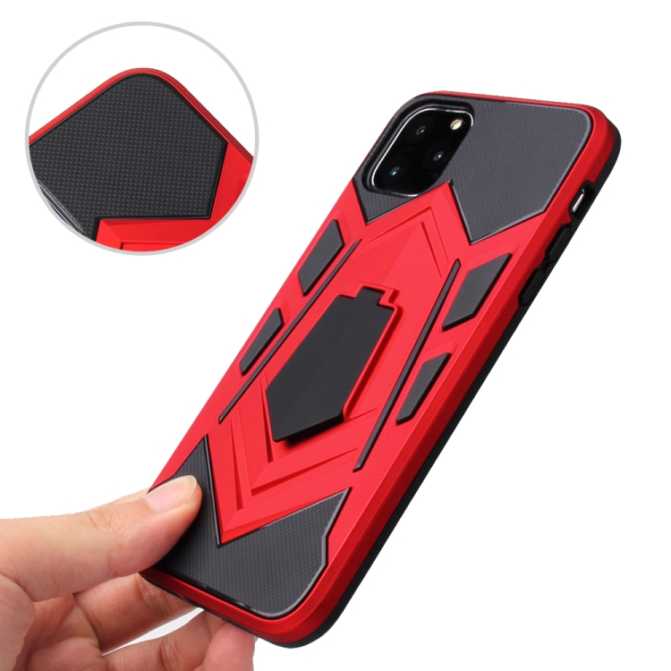 For iPhone 11 Shockproof TPU + PC Protective Case with Holder(Silver) For iPhone 11 Shockproof TPU + PC Protective Case with Holder(Silver)