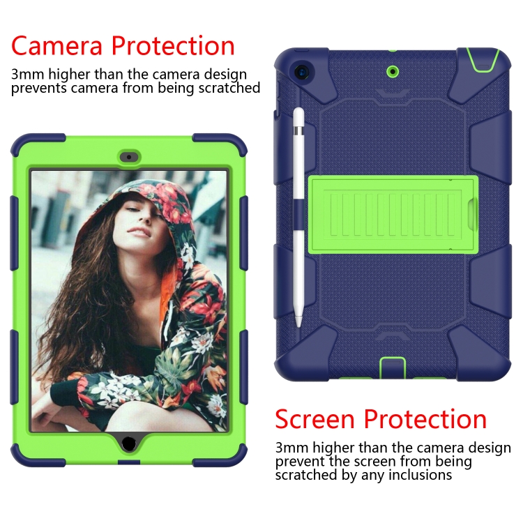 For iPad 10.2 Shockproof Two-Color Silicone Protection Case with Holder & Pen Slot(Dark Blue+Green) For iPad 10.2 Shockproof Two-Color Silicone Protection Case with Holder & Pen Slot(Dark Blue+Green)