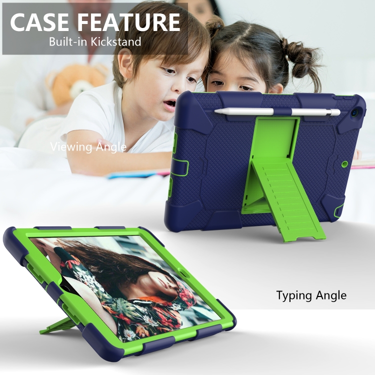 For iPad 10.2 Shockproof Two-Color Silicone Protection Case with Holder & Pen Slot(Dark Blue+Green) For iPad 10.2 Shockproof Two-Color Silicone Protection Case with Holder & Pen Slot(Dark Blue+Green)