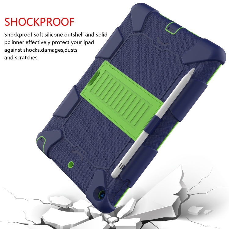 For iPad 10.2 Shockproof Two-Color Silicone Protection Case with Holder & Pen Slot(Dark Blue+Green) For iPad 10.2 Shockproof Two-Color Silicone Protection Case with Holder & Pen Slot(Dark Blue+Green)