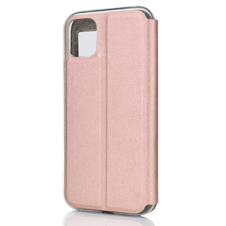 For iPhone 11 Matte Texture Horizontal Flip Bracket Mobile Phone Holster Window with Caller ID and Metal Button Slide To Unlock(Rose Gold) For iPhone 11 Matte Texture Horizontal Flip Bracket Mobile Phone Holster Window with Caller ID and Metal Button Slide To Unlock(Rose Gold)