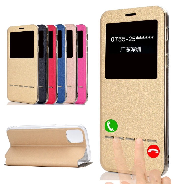 For iPhone 11 Matte Texture Horizontal Flip Bracket Mobile Phone Holster Window with Caller ID and Metal Button Slide To Unlock(Rose Gold) For iPhone 11 Matte Texture Horizontal Flip Bracket Mobile Phone Holster Window with Caller ID and Metal Button Slide To Unlock(Rose Gold)