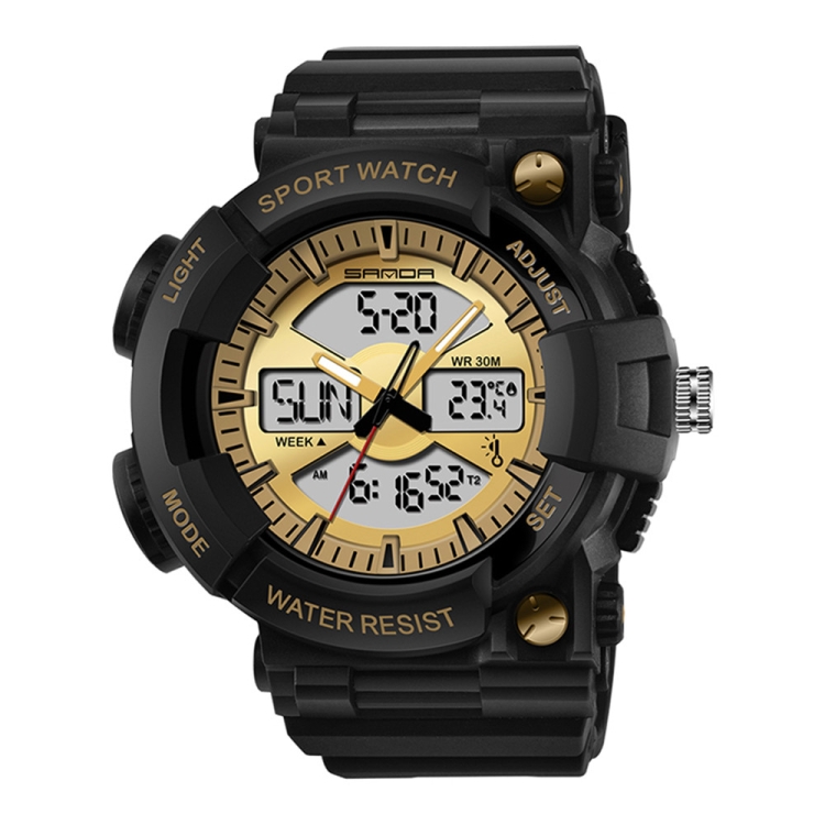 SANDA 766 Watch Sports Trend Outdoor Multi Functional Dual Display Time Watch Student Waterproof Electronic Watch Male Gold