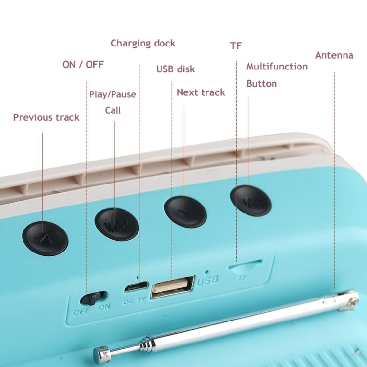 TV300 5W Retro TV Model Wireless Bluetooth Speaker with Holder, Support TF/USB/AUX/FM(Sky Blue) TV300 5W Retro TV Model Wireless Bluetooth Speaker with Holder, Support TF/USB/AUX/FM(Sky Blue)
