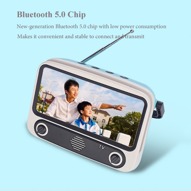 TV300 5W Retro TV Model Wireless Bluetooth Speaker with Holder, Support TF/USB/AUX/FM(Sky Blue) TV300 5W Retro TV Model Wireless Bluetooth Speaker with Holder, Support TF/USB/AUX/FM(Sky Blue)